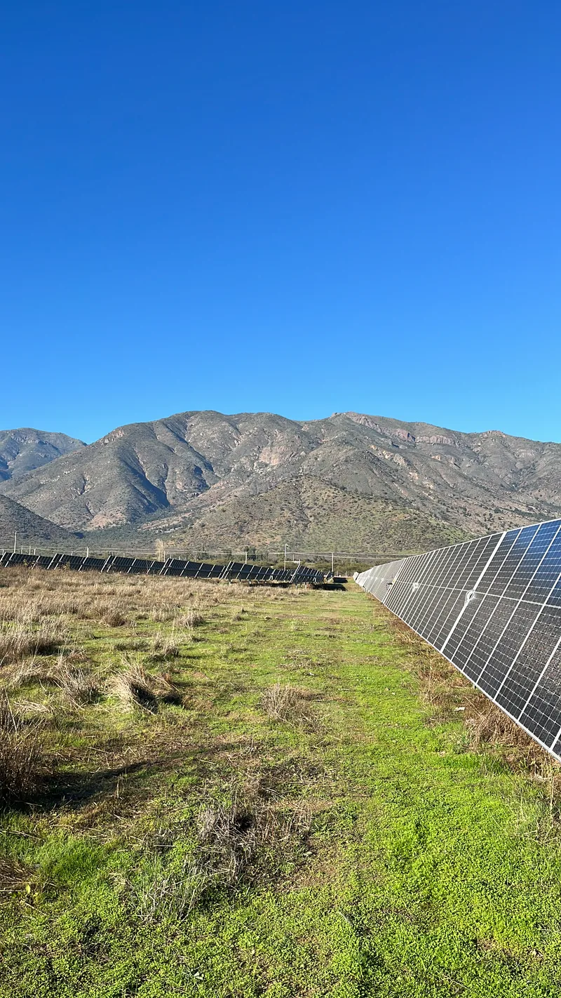Paneles solares en ladera con franja de terreno despejada